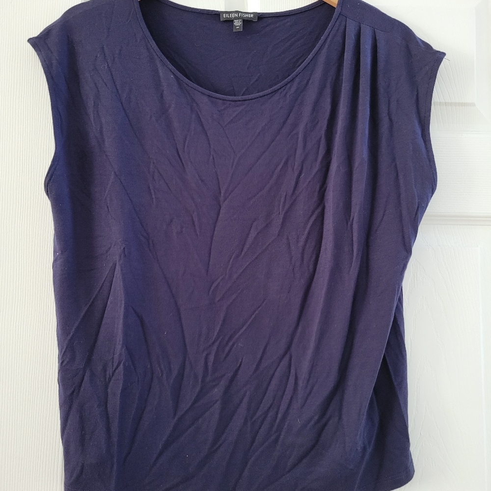 Eileen Fisher cap Sleeve blue Tee Shirt Viscose Size Medium